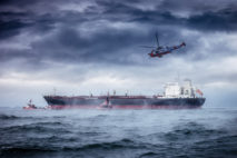 A helicopter rescue mission in difficult stormy weather.